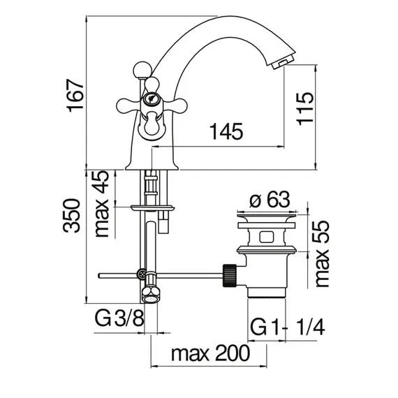 СМЕСИТЕЛЬ ДЛЯ РАКОВИНЫ NOBILI GRAZIA GRC5118/6GDP ROYAL GOLD