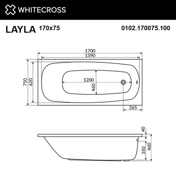 ГИДРОМАССАЖНАЯ АКРИЛОВАЯ ВАННА WHITECROSS LAYLA 170X75 "SOFT" (БРОНЗА)