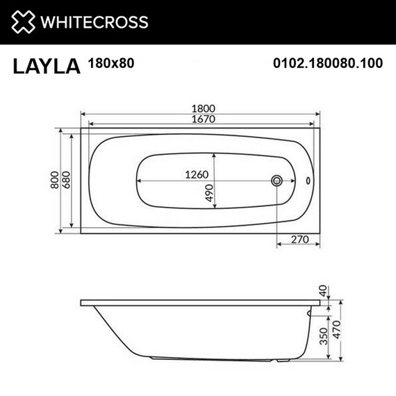 ГИДРОМАССАЖНАЯ АКРИЛОВАЯ ВАННА WHITECROSS LAYLA 180X80 "RELAX" (БРОНЗА)