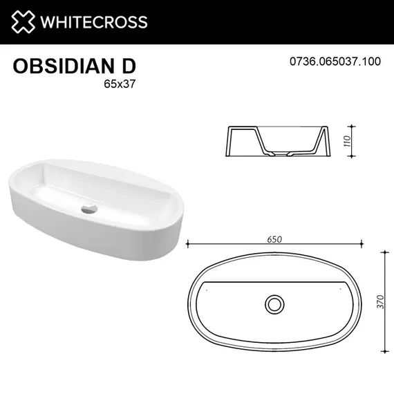 РАКОВИНА НАКЛАДНАЯ WHITECROSS OBSIDIAN D 65X37 (БЕЛЫЙ ГЛЯНЕЦ)