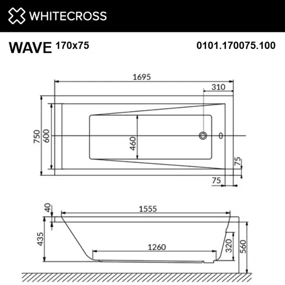 АКРИЛОВАЯ ВАННА WHITECROSS WAVE 170X75 АКРИЛ
