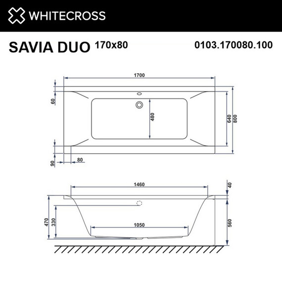 ГИДРОМАССАЖНАЯ АКРИЛОВАЯ ВАННА WHITECROSS SAVIA DUO 170X80 "LINE" (БРОНЗА)
