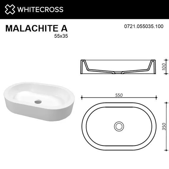 РАКОВИНА НАКЛАДНАЯ WHITECROSS MALACHITE A 55X35 (БЕЛЫЙ ГЛЯНЕЦ)