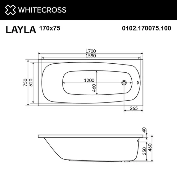 АКРИЛОВАЯ ВАННА WHITECROSS LAYLA 170X75 АКРИЛ