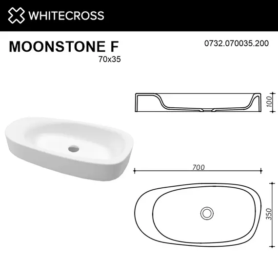 РАКОВИНА НАКЛАДНАЯ WHITECROSS MOONSTONE F 70X35 (БЕЛЫЙ МАТ)