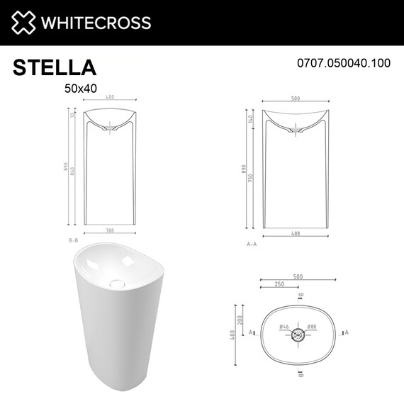 РАКОВИНА НАКЛАДНАЯ WHITECROSS STELLA 50X40 (БЕЛЫЙ ГЛЯНЕЦ)