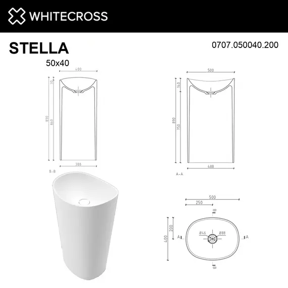 РАКОВИНА НАКЛАДНАЯ WHITECROSS STELLA 50X40 (БЕЛЫЙ МАТ)