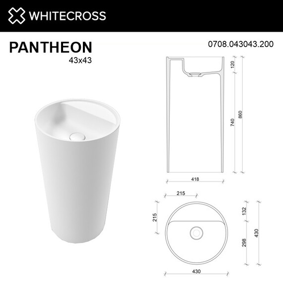 РАКОВИНА НАКЛАДНАЯ WHITECROSS PANTHEON D=43 (БЕЛЫЙ МАТ)