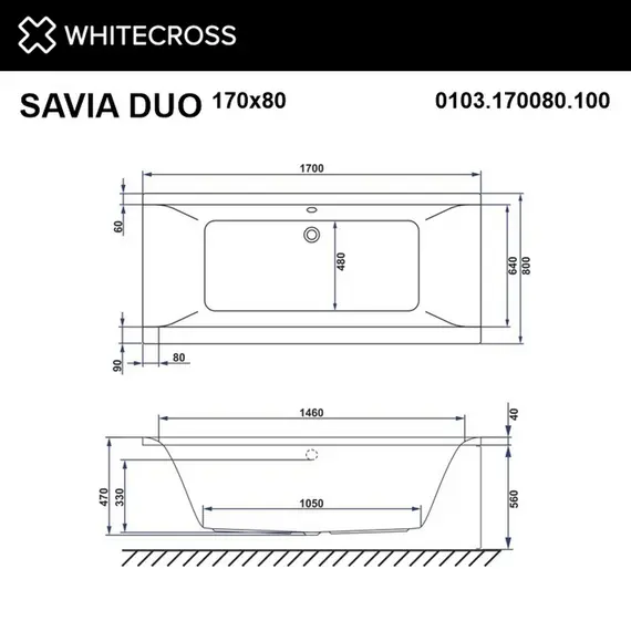 ГИДРОМАССАЖНАЯ АКРИЛОВАЯ ВАННА WHITECROSS SAVIA DUO 170X80 "ULTRA" (ХРОМ)