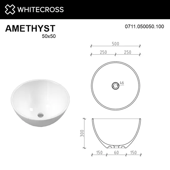 РАКОВИНА НАКЛАДНАЯ WHITECROSS AMETHYST D=50 (БЕЛЫЙ ГЛЯНЕЦ)