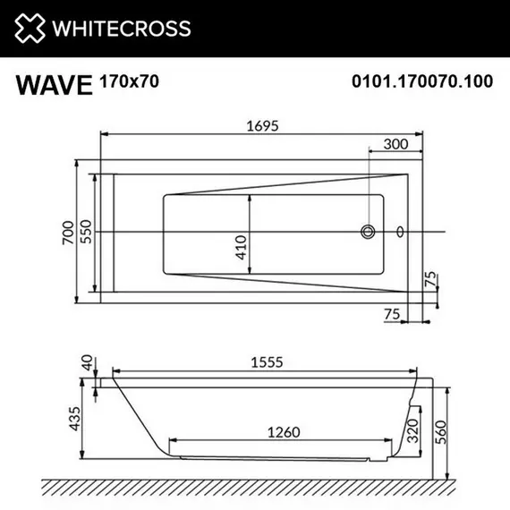 ГИДРОМАССАЖНАЯ АКРИЛОВАЯ ВАННА WHITECROSS WAVE 170X70 "RELAX" (ЗОЛОТО)
