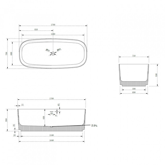 ВАННА ИЗ ИСКУССТВЕННОГО КАМНЯ ABBER STEIN AS9601 БЕЛАЯ МАТОВАЯ
