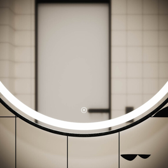 ЗЕРКАЛО ДЛЯ ВАННОЙ КОМНАТЫ  SANCOS DAMES D650 С ПОДСВЕТКОЙ , РЕМЕНЬ ИЗ НАТУРАЛЬНОЙ ЧЕРНОЙ КОЖИ, АРТ. DA650