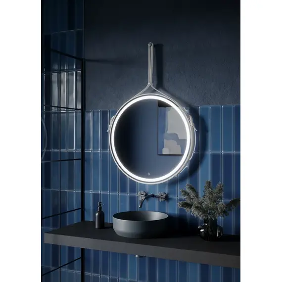ЗЕРКАЛО ДЛЯ ВАННОЙ КОМНАТЫ  SANCOS DAMES D650 С ПОДСВЕТКОЙ , РЕМЕНЬ ИЗ НАТУРАЛЬНОЙ БЕЛОЙ КОЖИ, АРТ. DA650W