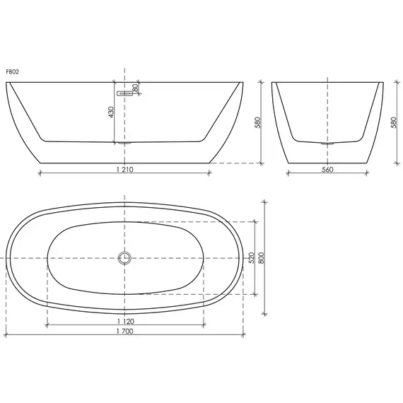 ВАННА АКРИЛОВАЯ ОТДЕЛЬНОСТОЯЩАЯ SANCOS FLO 170X80X58, БЕЛАЯ