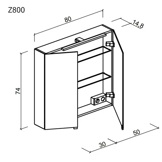 ЗЕРКАЛЬНЫЙ ШКАФ ДЛЯ ВАННОЙ КОМНАТЫ  SANCOS HILTON 800X148Х740 ММ, С LED ПОДСВЕТКОЙ,АРТ. Z800