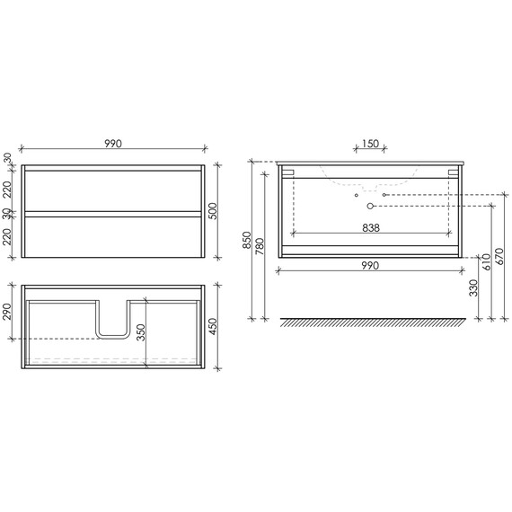 ТУМБА ПОДВЕСНАЯ SANCOS LIBRA 990Х450Х500, C ДВУМЯ ЯЩИКАМИ ОСНАЩЕННЫМИ ДОВОДЧИКАМИ, БЕЛЫЙ ГЛЯНЕЦ , АРТ. LB100W