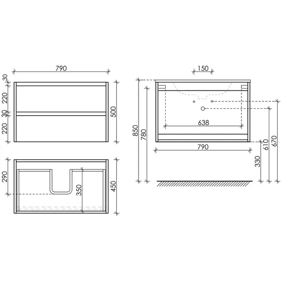 ТУМБА ПОДВЕСНАЯ SANCOS LIBRA 790Х450Х500, C ДВУМЯ ЯЩИКАМИ ОСНАЩЕННЫМИ ДОВОДЧИКАМИ, ДУБ ЧАРЛЬСТОН, АРТ. LB80ECH
