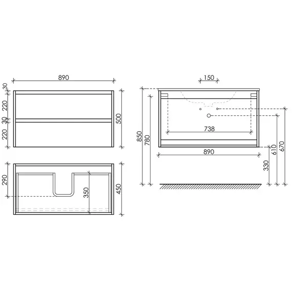 ТУМБА ПОДВЕСНАЯ SANCOS LIBRA 890Х450Х500, C ДВУМЯ ЯЩИКАМИ ОСНАЩЕННЫМИ ДОВОДЧИКАМИ, ДУБ ЧАРЛЬСТОН, АРТ. LB90ECH