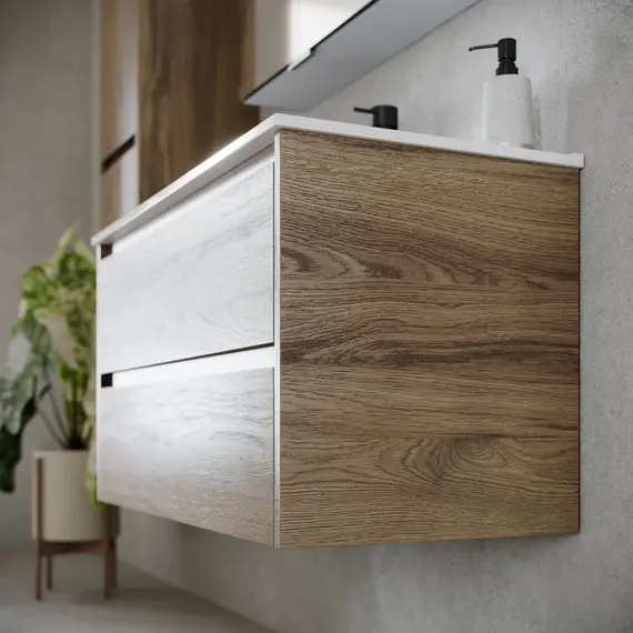 ТУМБА ПОДВЕСНАЯ SANCOS LIBRA 990Х450Х500, C ДВУМЯ ЯЩИКАМИ ОСНАЩЕННЫМИ ДОВОДЧИКАМИ, ДУБ ЧАРЛЬСТОН, АРТ. LB100ECH