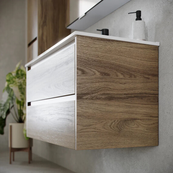 ТУМБА ПОДВЕСНАЯ SANCOS LIBRA 1190Х450Х500, C ДВУМЯ ЯЩИКАМИ ОСНАЩЕННЫМИ ДОВОДЧИКАМИ, ДУБ ЧАРЛЬСТОН, АРТ. LB120-1ECH