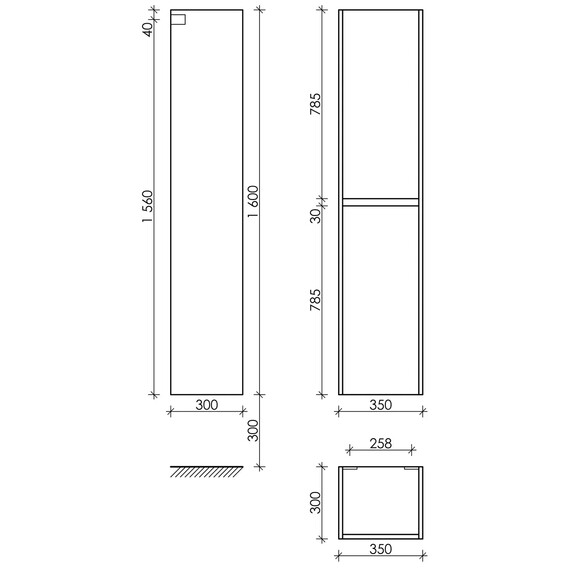 ШКАФ-ПЕНАЛ SANCOS LIBRA ПОДВЕСНОЙ БЕЛЫЙ ГЛЯНЕЦ, 350Х300Х1600 ММ, АРТ. PLB35W