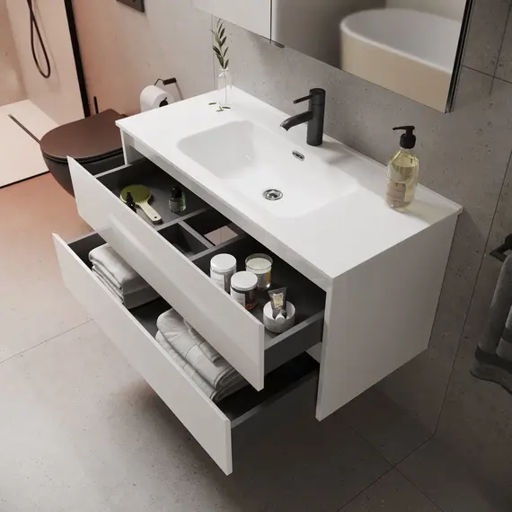 ТУМБА ПОДВЕСНАЯ SANCOS LIBRA 890Х450Х500, C ДВУМЯ ЯЩИКАМИ ОСНАЩЕННЫМИ ДОВОДЧИКАМИ, БЕЛЫЙ ГЛЯНЕЦ , АРТ. LB90W