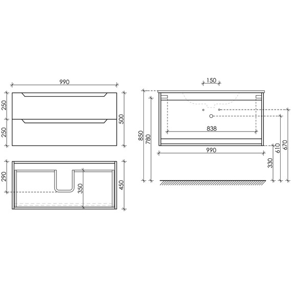 ТУМБА ПОДВЕСНАЯ SANCOS NORMA 2.0 990Х450Х500, C ДВУМЯ ЯЩИКАМИ ОСНАЩЕННЫМИ ДОВОДЧИКАМИ, БЕЛЫЙ ГЛЯНЕЦ , АРТ. NR2.100W