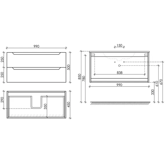 ТУМБА ПОДВЕСНАЯ SANCOS NORMA 2.0 990Х450Х500, C ДВУМЯ ЯЩИКАМИ ОСНАЩЕННЫМИ ДОВОДЧИКАМИ, БЕЛЫЙ ГЛЯНЕЦ , АРТ. NR2.100W