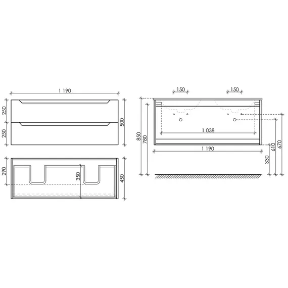 ТУМБА ПОДВЕСНАЯ SANCOS NORMA 2.0 1190Х450Х500, C ДВУМЯ ЯЩИКАМИ ОСНАЩЕННЫМИ ДОВОДЧИКАМИ, БЕЛЫЙ ГЛЯНЕЦ , АРТ. NR2.120-2W