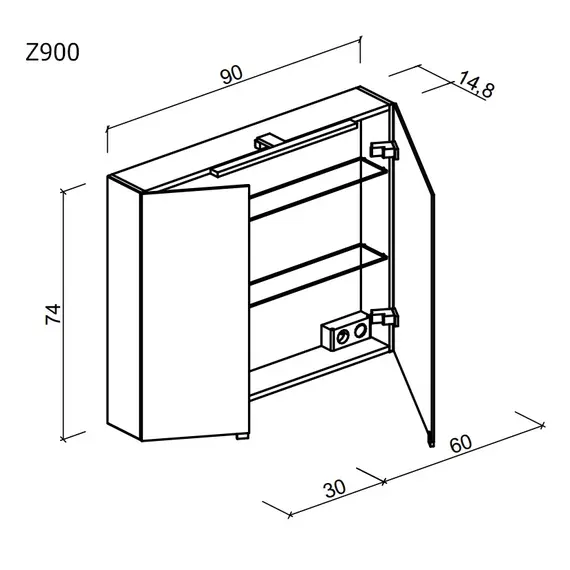 ЗЕРКАЛЬНЫЙ ШКАФ ДЛЯ ВАННОЙ КОМНАТЫ  SANCOS HILTON 900X148Х740 ММ, С LED ПОДСВЕТКОЙ, АРТ .Z900