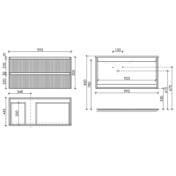 ТУМБА ПОДВЕСНАЯ SANCOS SNOB R ЛЕВАЯ 995Х445Х500, C ДВУМЯ ЯЩИКАМИ ОСНАЩЕННЫМИ ДОВОДЧИКАМИ, BEIGE SOFT , АРТ.SNR100LCE