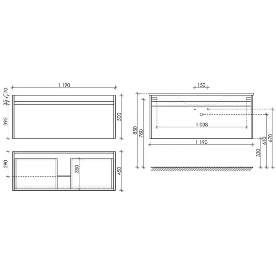 ТУМБА ПОДВЕСНАЯ SANCOS SMART 1190Х450Х500, C ДВУМЯ ЯЩИКАМИ ОСНАЩЕННЫМИ ДОВОДЧИКАМИ, ДУБ БАРДОЛИНО/БЕЛЫЙ , АРТ. SM120-1E