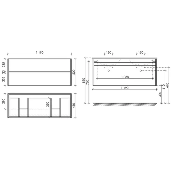 ТУМБА ПОДВЕСНАЯ SANCOS SMART 1190Х450Х500, 4 ЯЩИКА ОСНАЩЕННЫМИ ДОВОДЧИКАМИ, БЕЛЫЙ ГЛЯНЕЦ , АРТ. SM120-2W