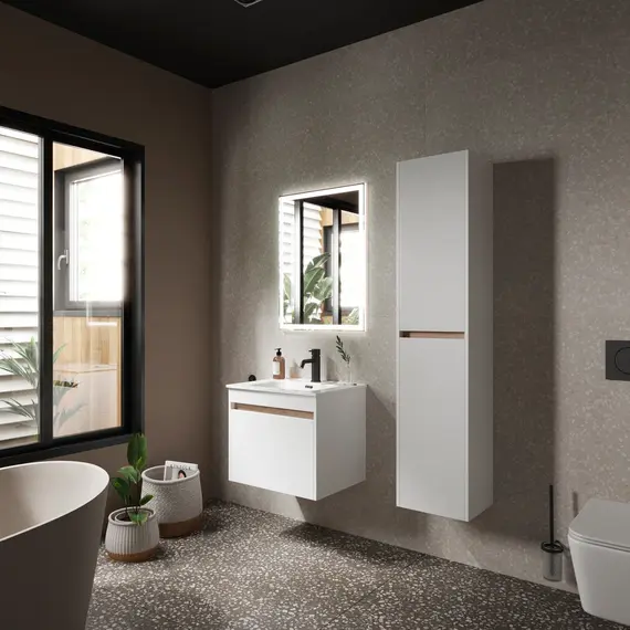 ТУМБА ПОДВЕСНАЯ SANCOS SMART 590Х450Х500, C ДВУМЯ ЯЩИКАМИ ОСНАЩЕННЫМИ ДОВОДЧИКАМИ, БЕЛЫЙ ГЛЯНЕЦ , АРТ. SM60W