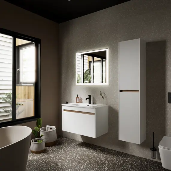 ТУМБА ПОДВЕСНАЯ SANCOS SMART 790Х450Х500, C ДВУМЯ ЯЩИКАМИ ОСНАЩЕННЫМИ ДОВОДЧИКАМИ, БЕЛЫЙ ГЛЯНЕЦ , АРТ. SM80W