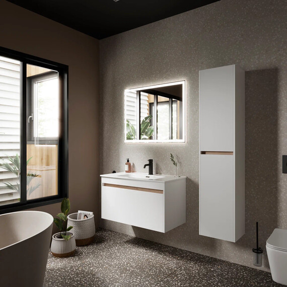 ТУМБА ПОДВЕСНАЯ SANCOS SMART 890Х450Х500, C ДВУМЯ ЯЩИКАМИ ОСНАЩЕННЫМИ ДОВОДЧИКАМИ, БЕЛЫЙ ГЛЯНЕЦ , АРТ. SM90W