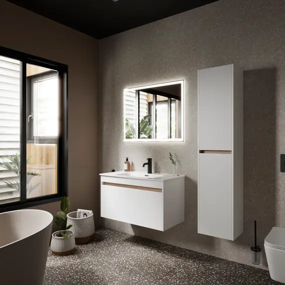 ТУМБА ПОДВЕСНАЯ SANCOS SMART 890Х450Х500, C ДВУМЯ ЯЩИКАМИ ОСНАЩЕННЫМИ ДОВОДЧИКАМИ, БЕЛЫЙ ГЛЯНЕЦ , АРТ. SM90W