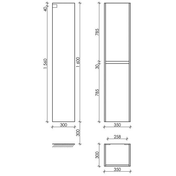 ШКАФ-ПЕНАЛ SANCOS SMART ПОДВЕСНОЙ БЕЛЫЙ, 350Х300Х1600 ММ, АРТ. PSM35W
