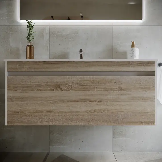 ТУМБА ПОДВЕСНАЯ SANCOS SMART 1190Х450Х500, C ДВУМЯ ЯЩИКАМИ ОСНАЩЕННЫМИ ДОВОДЧИКАМИ, ДУБ БАРДОЛИНО/БЕЛЫЙ , АРТ. SM120-1E