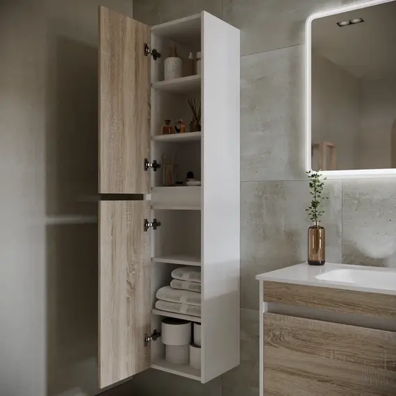 ШКАФ-ПЕНАЛ SANCOS SMART ПОДВЕСНОЙ ДУБ БАРДОЛИНО/БЕЛЫЙ, 350Х300Х1600 ММ, АРТ. PSM35E