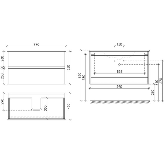 ТУМБА ПОДВЕСНАЯ SANCOS URBAN 990Х450Х550, C ДВУМЯ ЯЩИКАМИ ОСНАЩЕННЫМИ ДОВОДЧИКАМИ, БЕЛЫЙ ГЛЯНЕЦ, АРТ. UR100W