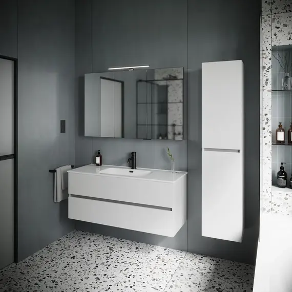 ТУМБА ПОДВЕСНАЯ SANCOS URBAN 1190Х450Х550, C ДВУМЯ ЯЩИКАМИ ОСНАЩЕННЫМИ ДОВОДЧИКАМИ, БЕЛЫЙ ГЛЯНЕЦ , АРТ. UR120-1W