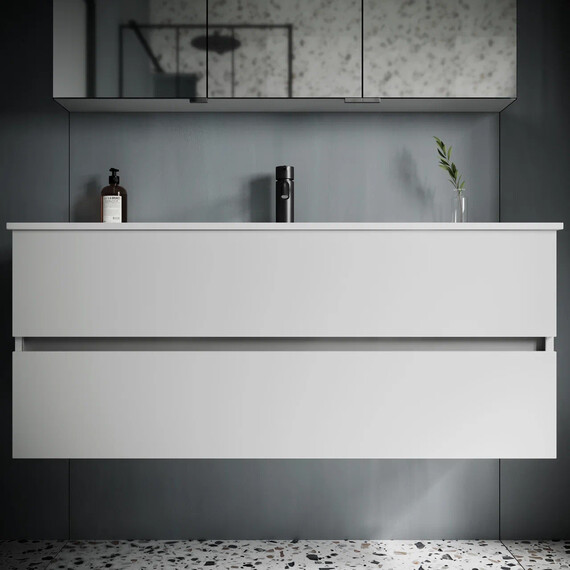 ТУМБА ПОДВЕСНАЯ SANCOS URBAN 1190Х450Х550, C ДВУМЯ ЯЩИКАМИ ОСНАЩЕННЫМИ ДОВОДЧИКАМИ, БЕЛЫЙ ГЛЯНЕЦ , АРТ. UR120-1W