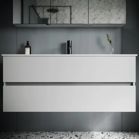 ТУМБА ПОДВЕСНАЯ SANCOS URBAN 1190Х450Х550, C ДВУМЯ ЯЩИКАМИ ОСНАЩЕННЫМИ ДОВОДЧИКАМИ, БЕЛЫЙ ГЛЯНЕЦ , АРТ. UR120-1W