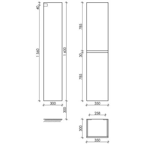 ШКАФ-ПЕНАЛ SANCOS URBAN ПОДВЕСНОЙ БЕЛЫЙ ГЛЯНЕЦ, 350Х300Х1600 ММ, АРТ. PUR35W