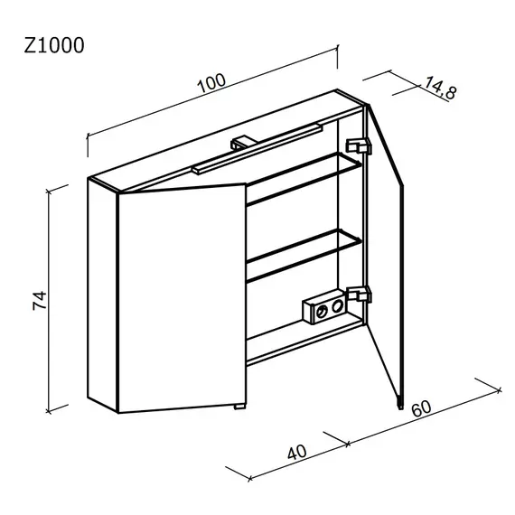ЗЕРКАЛЬНЫЙ ШКАФ ДЛЯ ВАННОЙ КОМНАТЫ  SANCOS HILTON 1000X148Х740 ММ, С LED ПОДСВЕТКОЙ, АРТ.Z1000