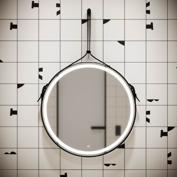 ЗЕРКАЛО ДЛЯ ВАННОЙ КОМНАТЫ  SANCOS DAMES D650 С ПОДСВЕТКОЙ , РЕМЕНЬ ИЗ НАТУРАЛЬНОЙ ЧЕРНОЙ КОЖИ, АРТ. DA650