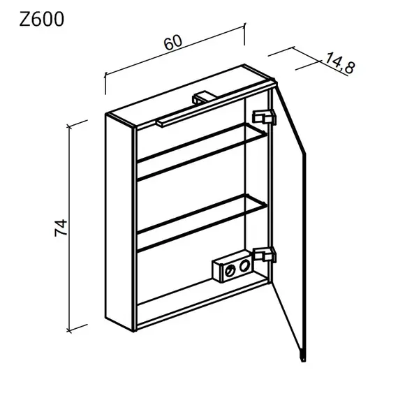 ЗЕРКАЛЬНЫЙ ШКАФ ДЛЯ ВАННОЙ КОМНАТЫ  SANCOS HILTON 600X148Х740 ММ, С LED ПОДСВЕТКОЙ, АРТ.Z600