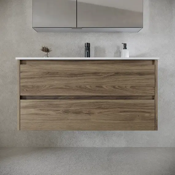 ТУМБА ПОДВЕСНАЯ SANCOS LIBRA 990Х450Х500, C ДВУМЯ ЯЩИКАМИ ОСНАЩЕННЫМИ ДОВОДЧИКАМИ, ДУБ ЧАРЛЬСТОН, АРТ. LB100ECH